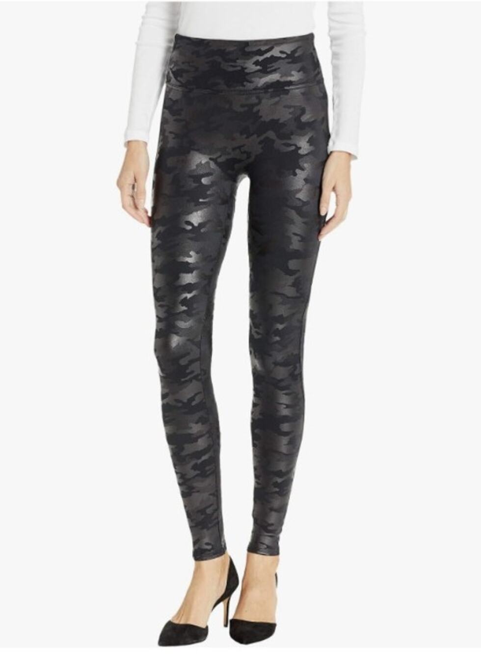 Spanx Faux Leather Legggings Camo Large Black Gray